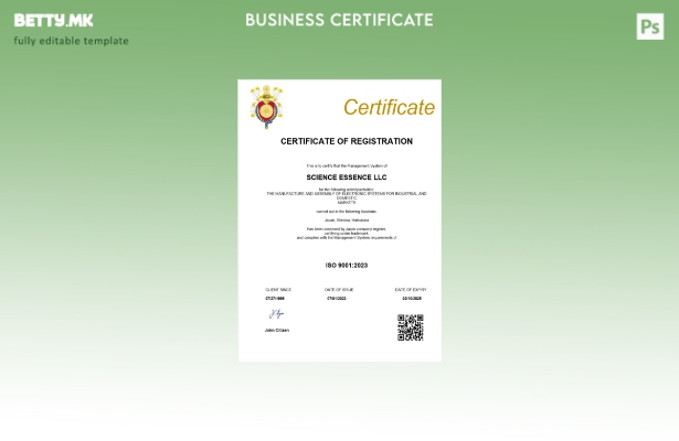 Модерен стил Јапонски сертификат за регистрација Шаблон за Word и PDF